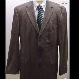 Hugo Boss Men Blazer Cashmere Wool 44R Window Pane plaid Dark Brown 3 Buttons